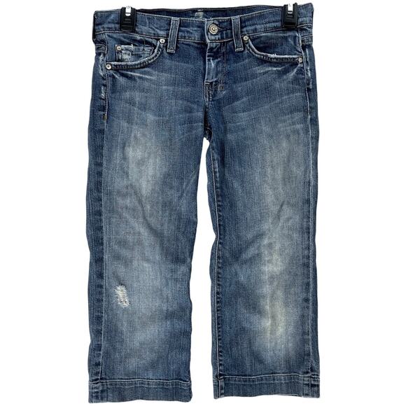 7 for all Mankind Dojo Cropped Jeans Size 26 Blue Medium Wash Blue Denim Capri - Picture 1 of 5